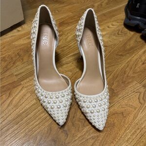 INC Women's Pearl Embellished White Heels